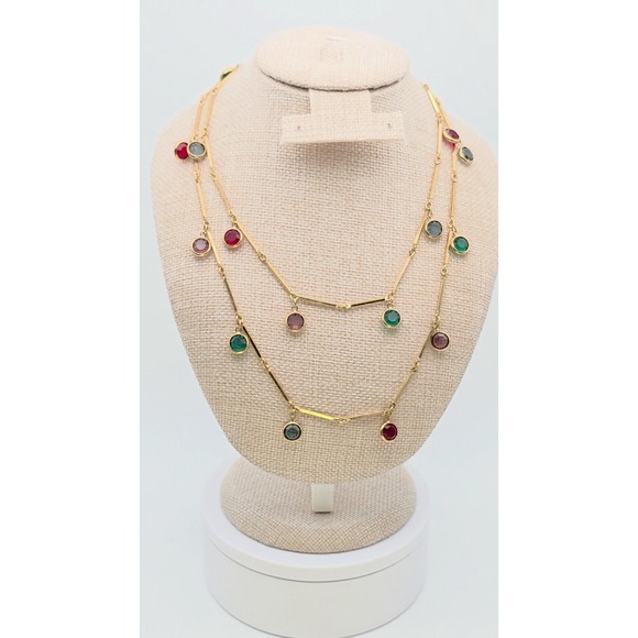 Swarovski Jewelry - Vtg SWAROVSKI Station Necklace Multi-Color Crystals‎ 18k Yellow Gold Plate 36"
